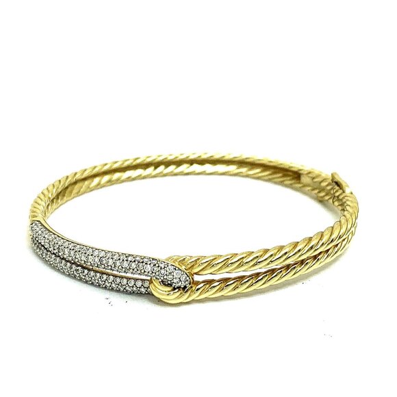 David Yurman Bangle Bracelet 18k Yellow Gold Diamond 1.00ctw Labyrinth 6.75'' - Picture 1 of 16